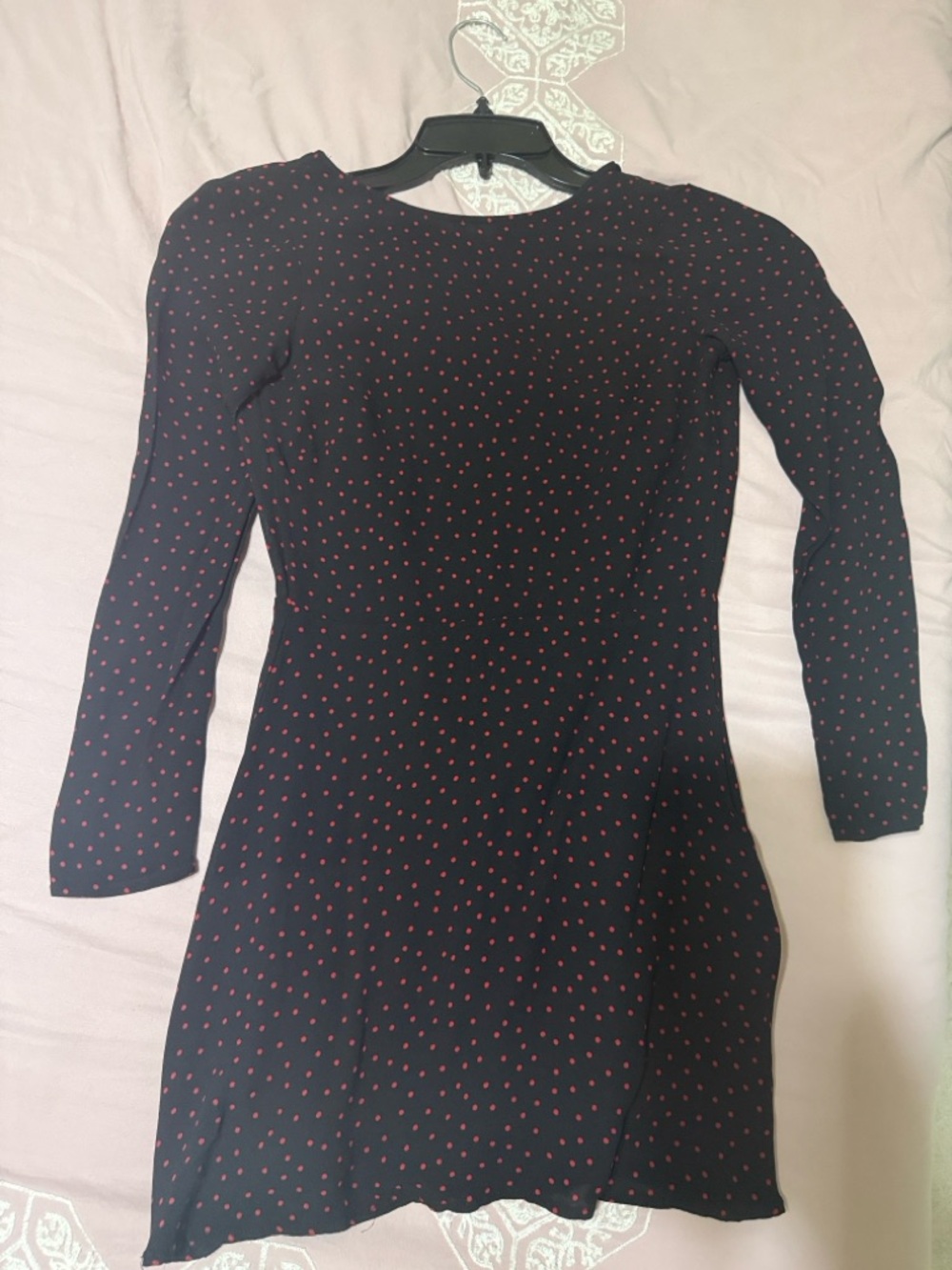 Reformation Black Long-Sleeve Dress with Red Polka Dots